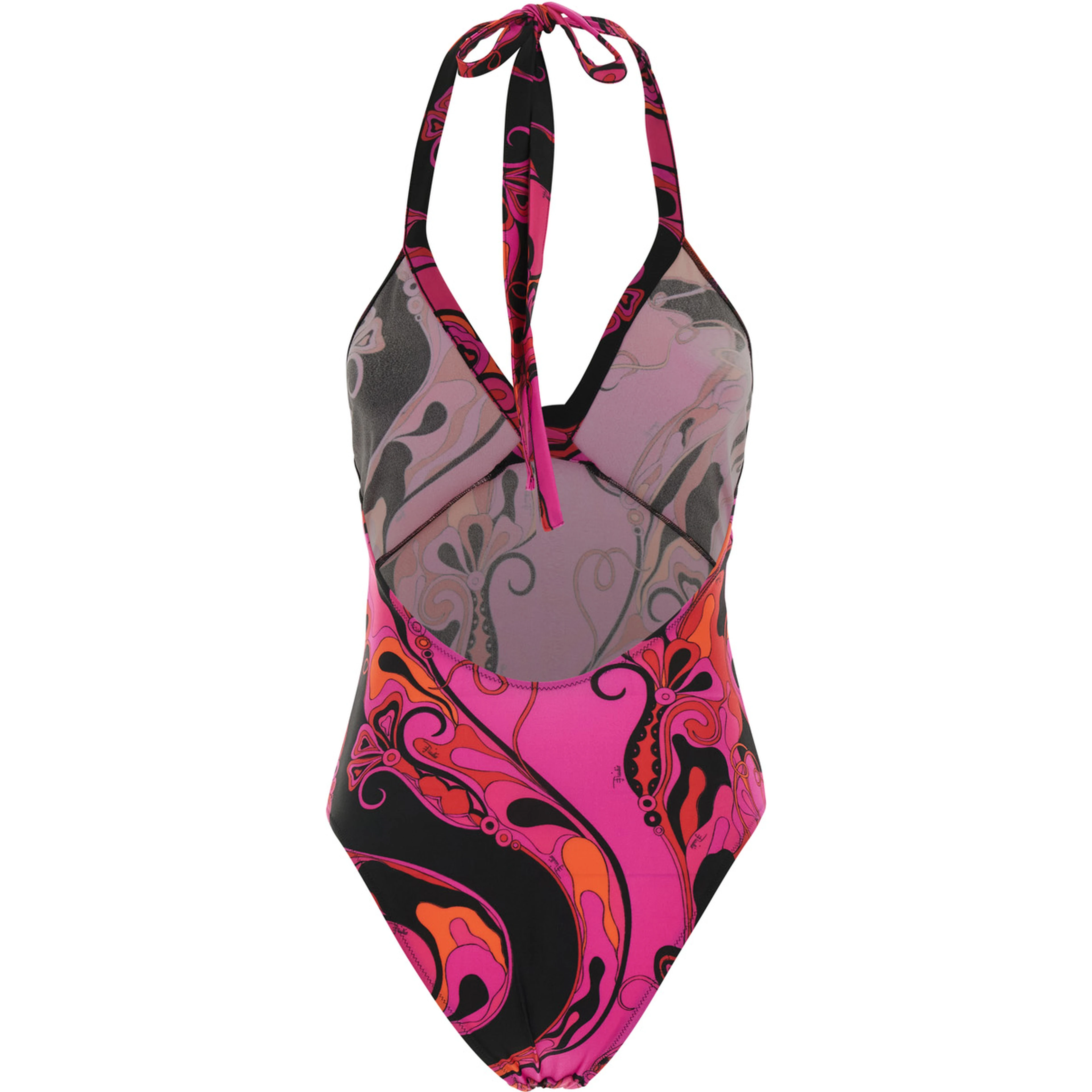 Fuchsia Swimsuit with Asymmetric Neckline and All-Over Orchidea Print in Tech Fabric Stretch for Women