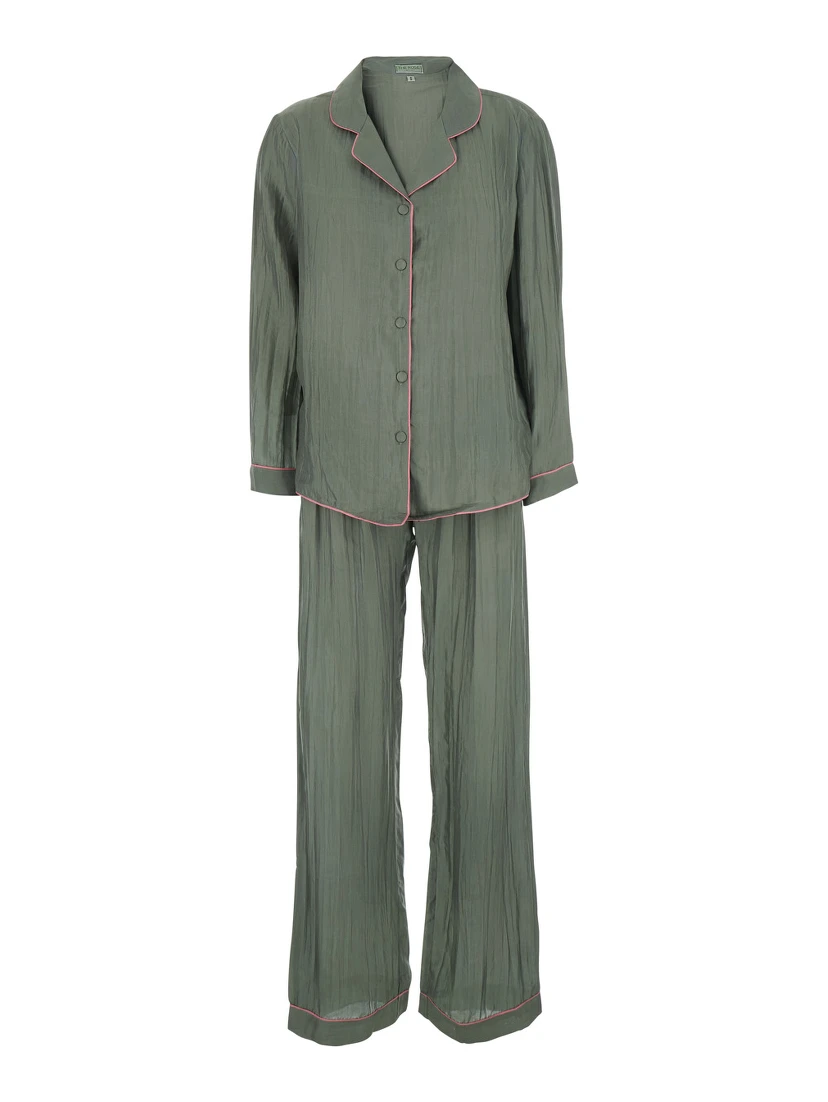 green Suit with shirt and Pants in silk blend Woman