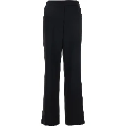 Black Pants with Elasticated Waist at the Back and Wide Leg in Tech Fabric for Women