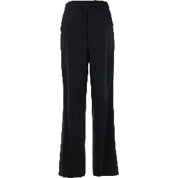Black Pants with Elasticated Waist at the Back and Wide Leg in Tech Fabric for Women