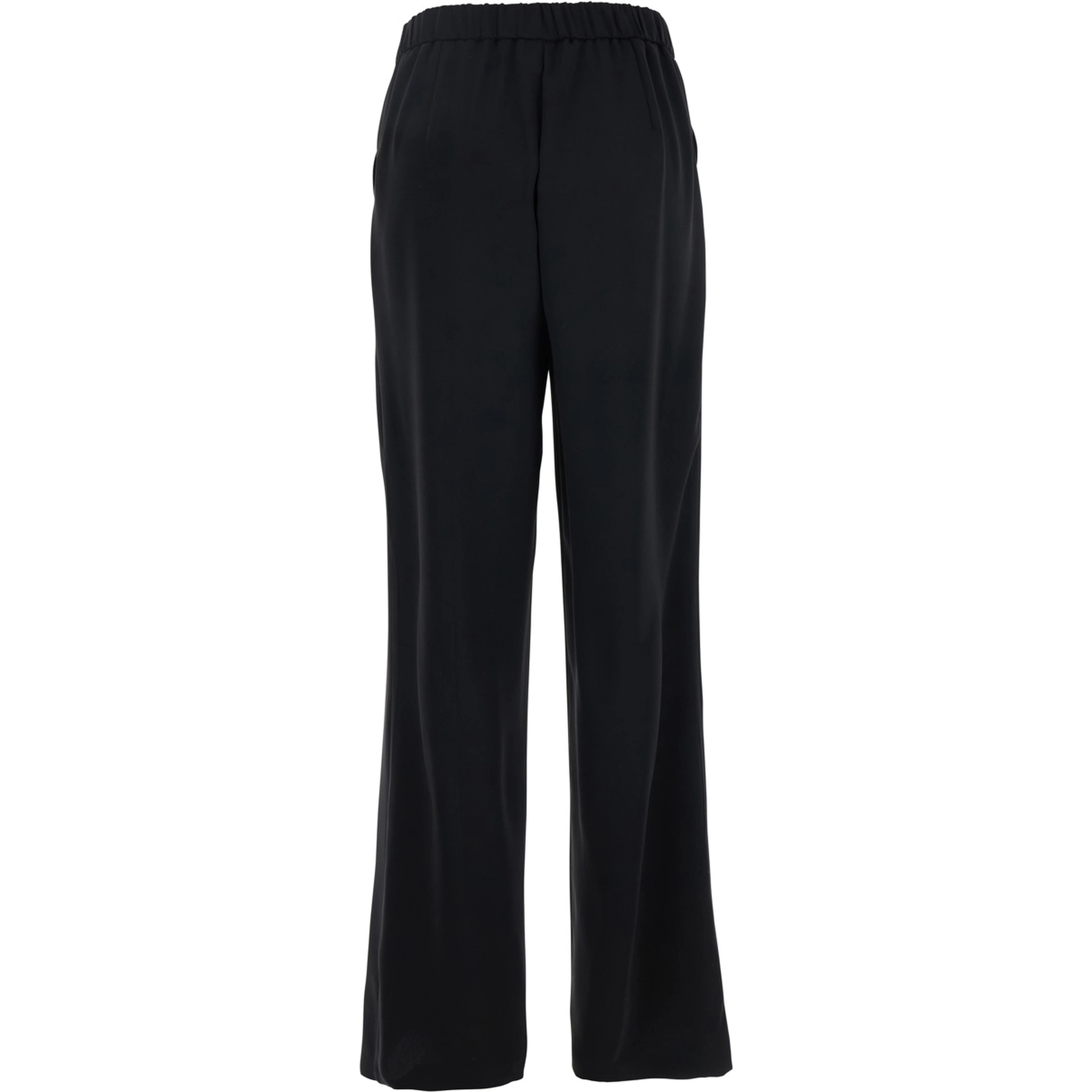 Black Pants with Elasticated Waist at the Back and Wide Leg in Tech Fabric for Women