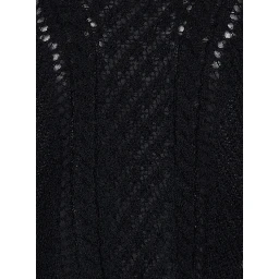 Black Crewneck Sweater with Logo Plaque on the Rear and Perforated Design in Wool Woman