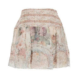 Multicolor Skirt Elena with All-Over Floral Print in Viscose for Women