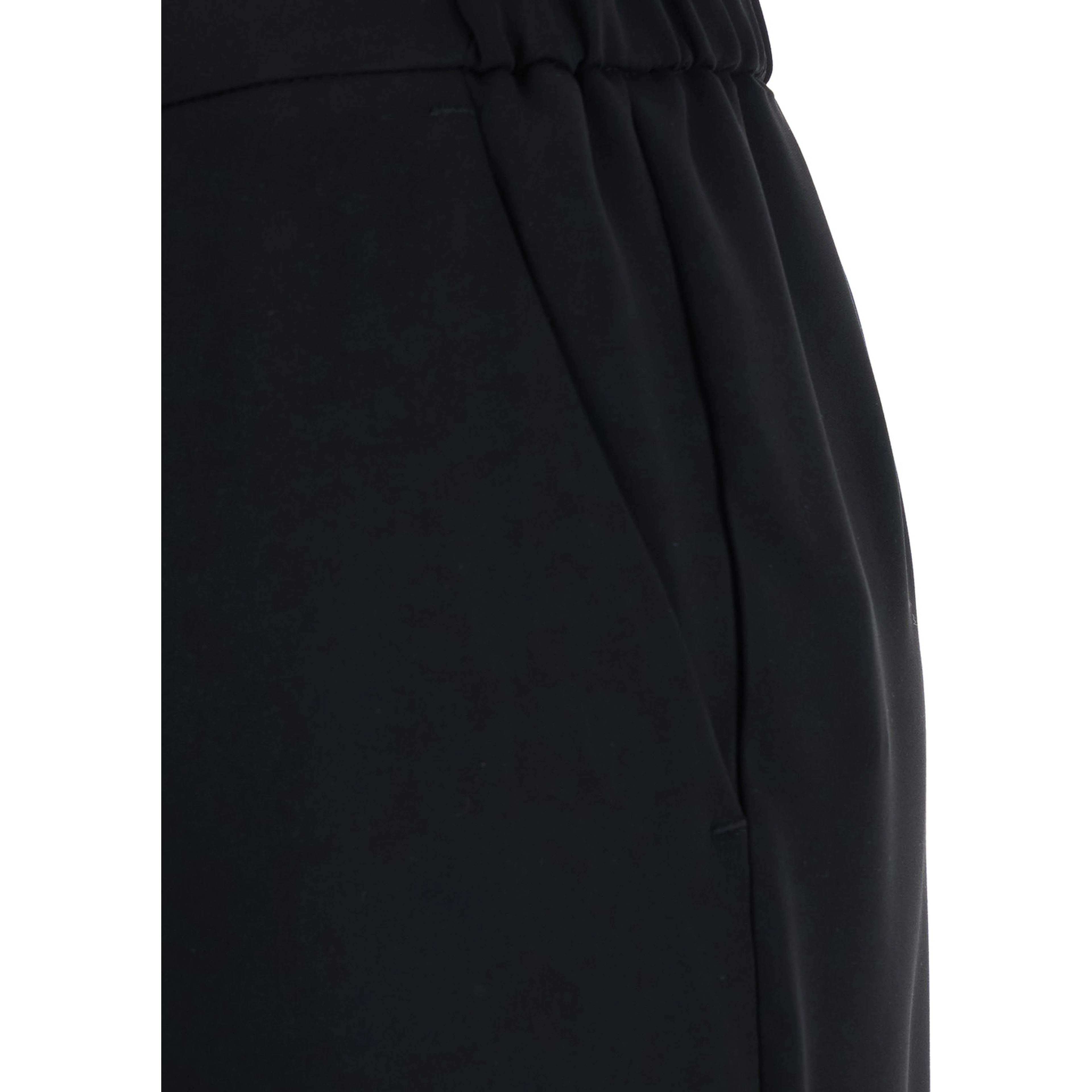 Black Pants with Elasticated Waist at the Back and Wide Leg in Tech Fabric for Women