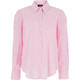 Pink Shirt with Classic Collar and Striped Motif in Cotton Woman