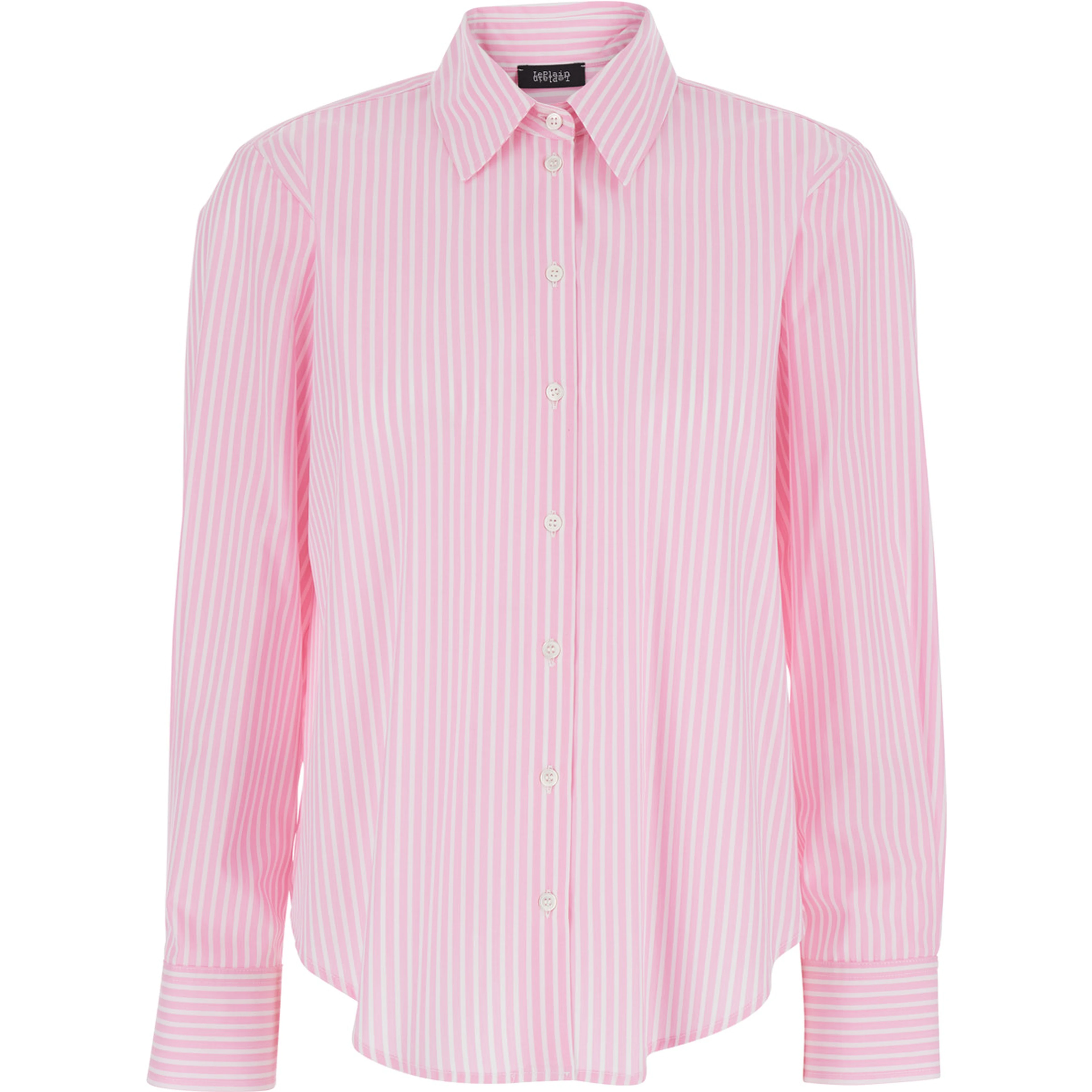 Pink Shirt with Classic Collar and Striped Motif in Cotton Woman