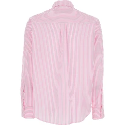Pink Shirt with Classic Collar and Striped Motif in Cotton Woman