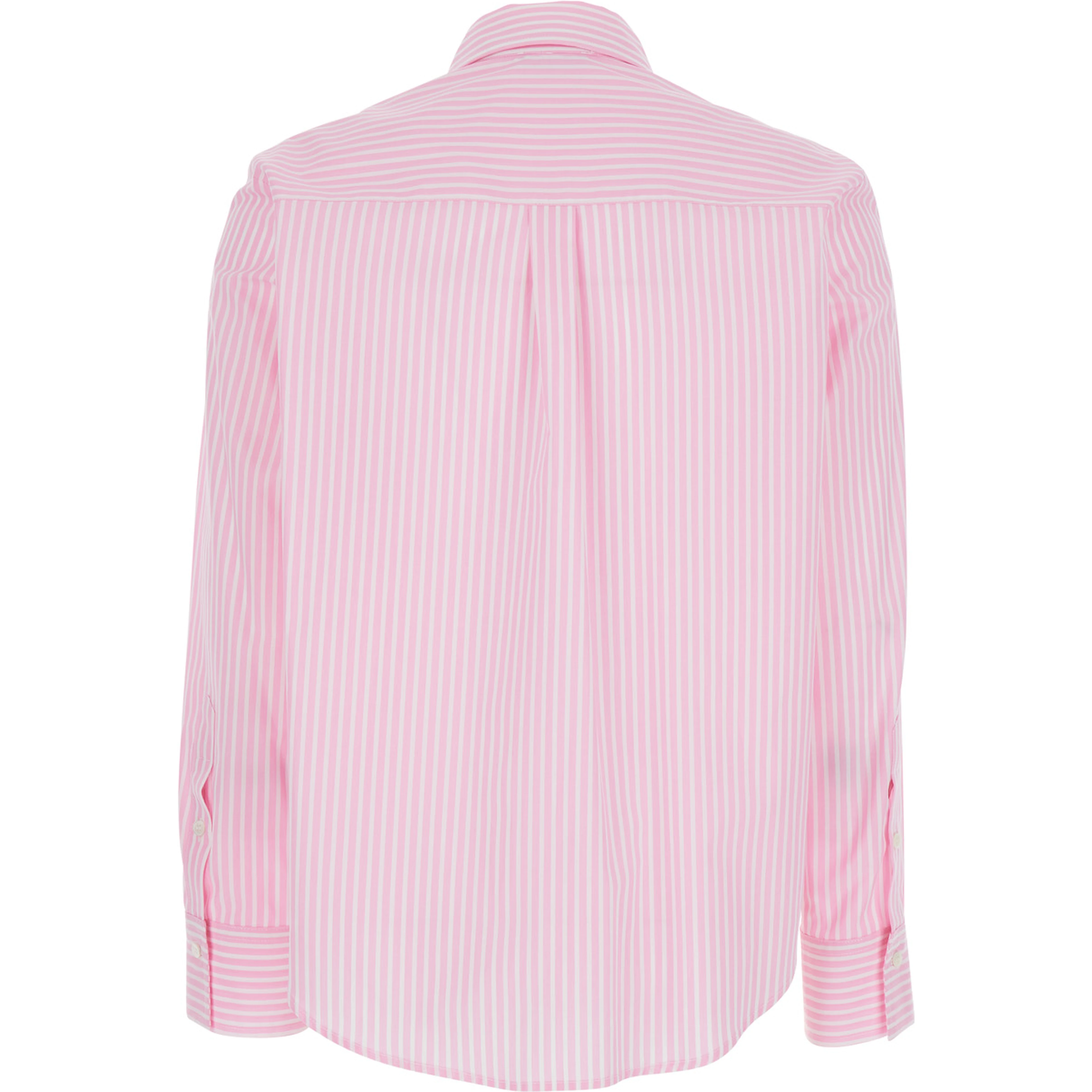 Pink Shirt with Classic Collar and Striped Motif in Cotton Woman