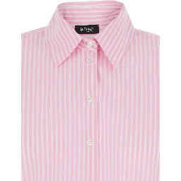 Pink Shirt with Classic Collar and Striped Motif in Cotton Woman