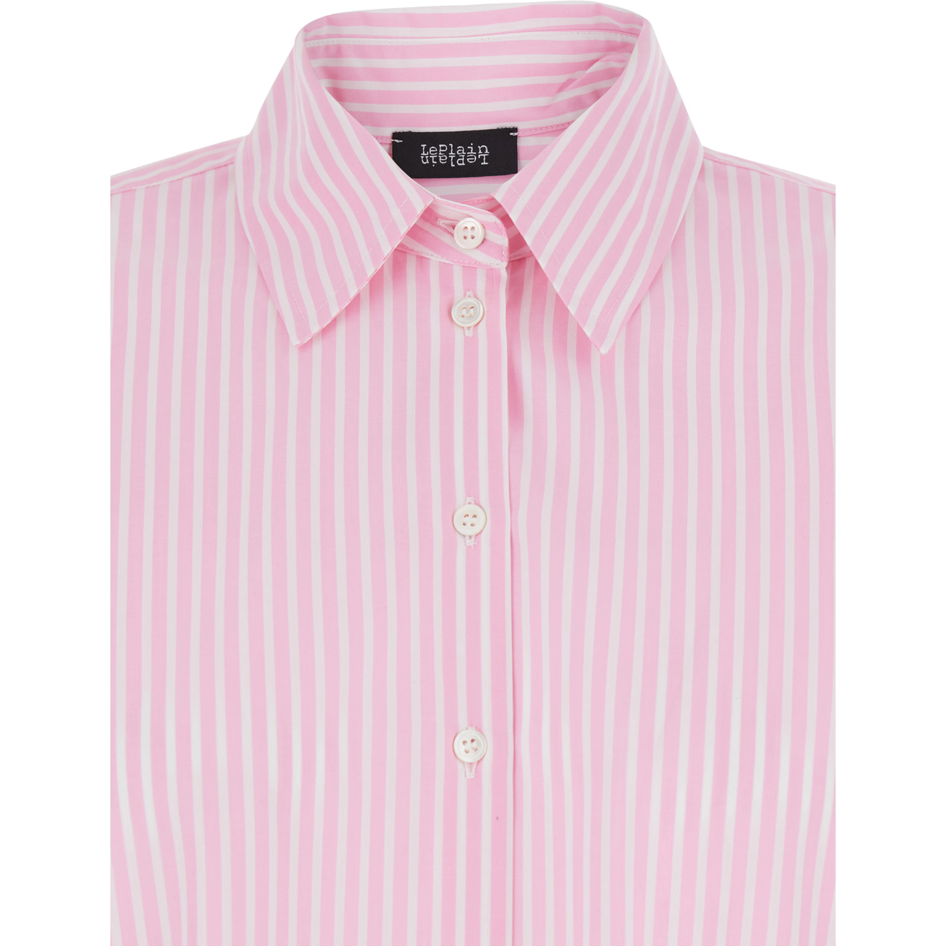 Pink Shirt with Classic Collar and Striped Motif in Cotton Woman