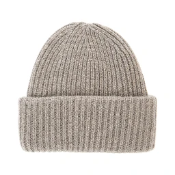 RIBBED BEANIE Hat with ribbed knit and cashmere fabric Beige unisex