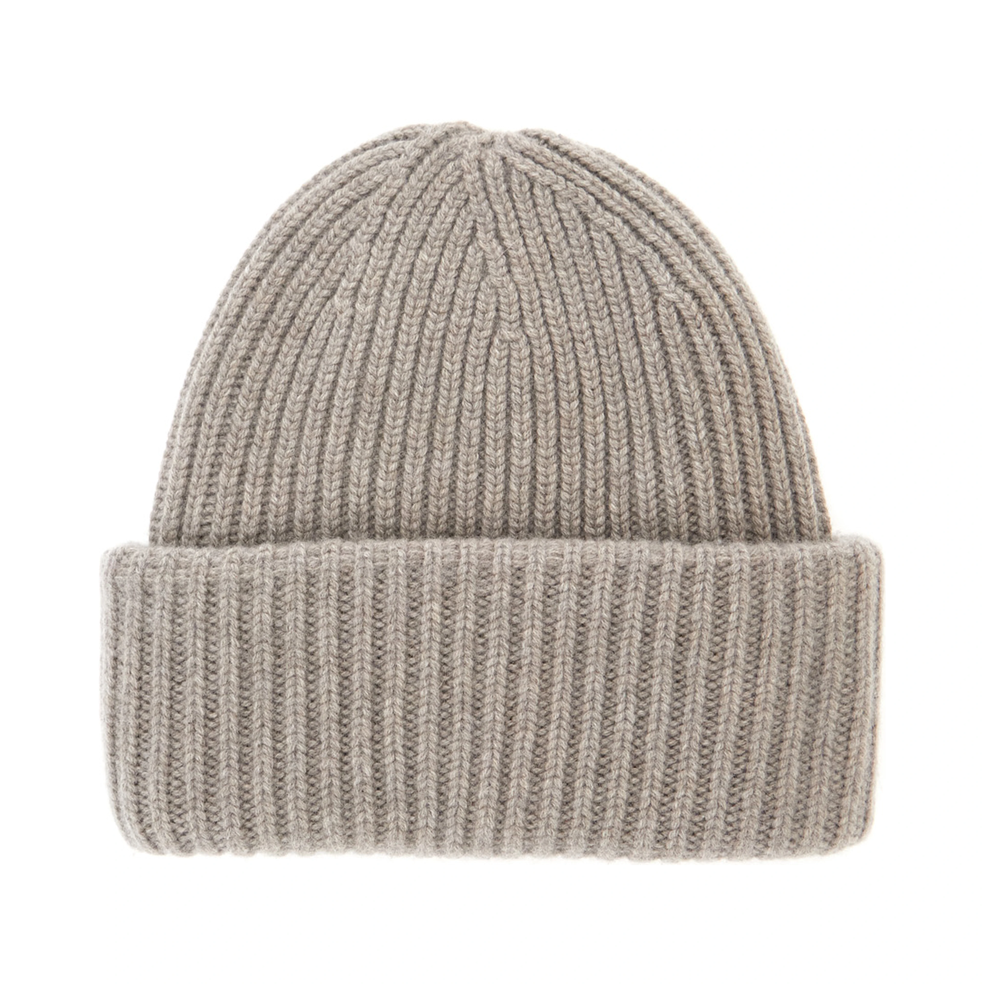 RIBBED BEANIE Hat with ribbed knit and cashmere fabric Beige unisex