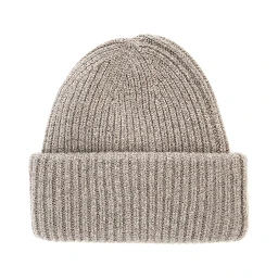 RIBBED BEANIE Hat with ribbed knit and cashmere fabric Beige unisex