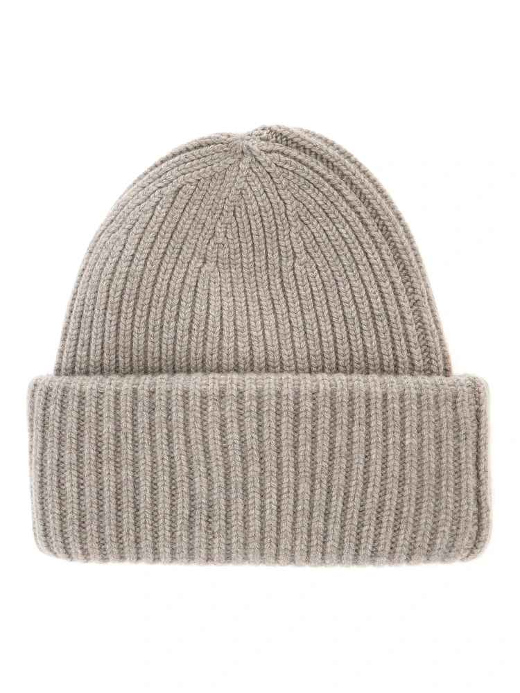RIBBED BEANIE Hat with ribbed knit and cashmere fabric Beige unisex alternative