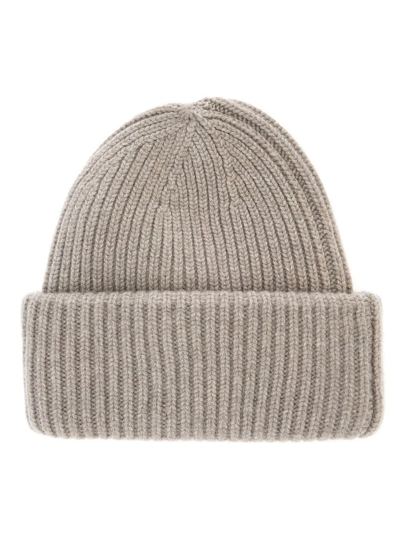 RIBBED BEANIE Hat with ribbed knit and cashmere fabric Beige unisex
