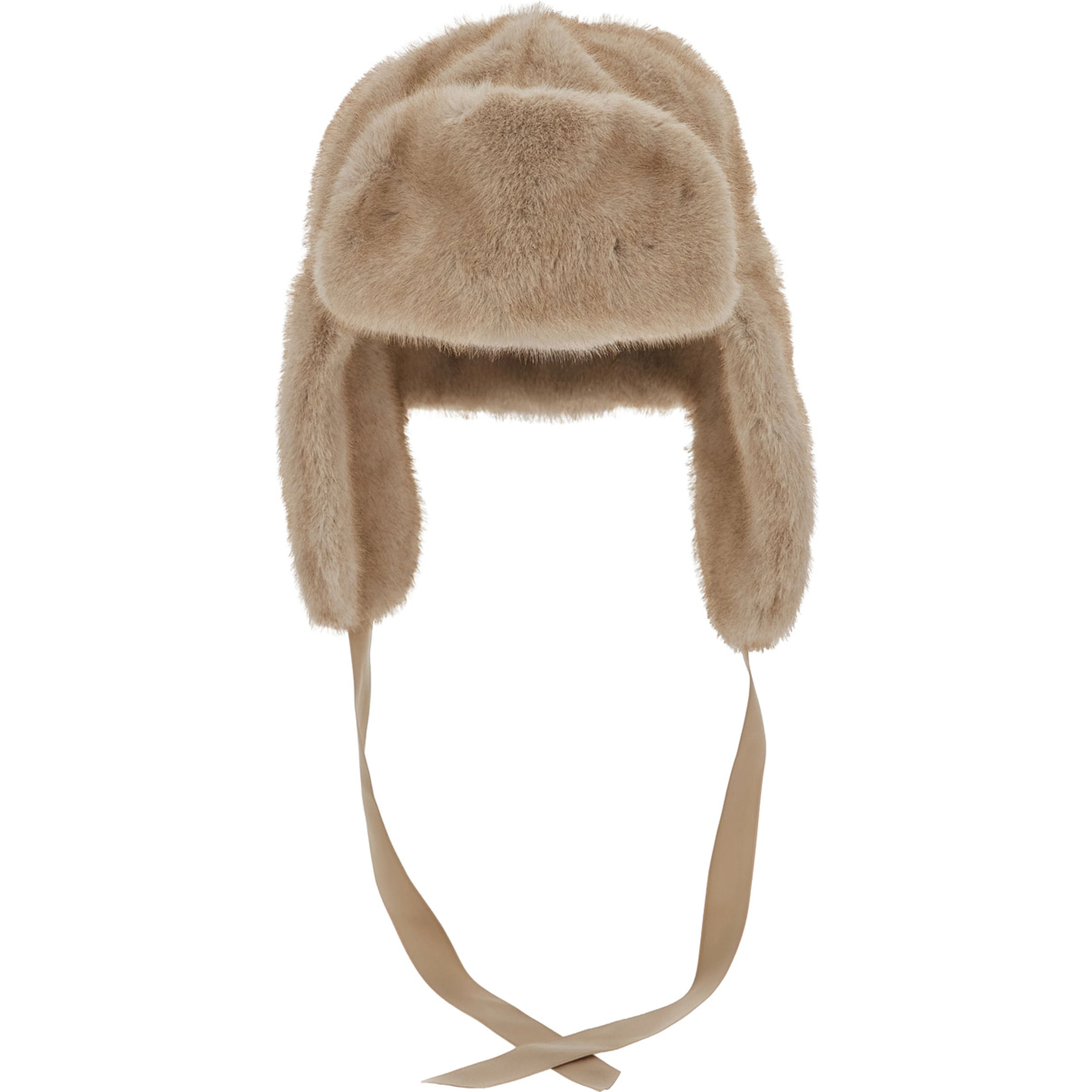 Beige Beanie with Adjustable Drawstring in Fur for Women