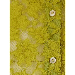Yellow Shirt with classic collar and all-over lace embroidery in fabric for women