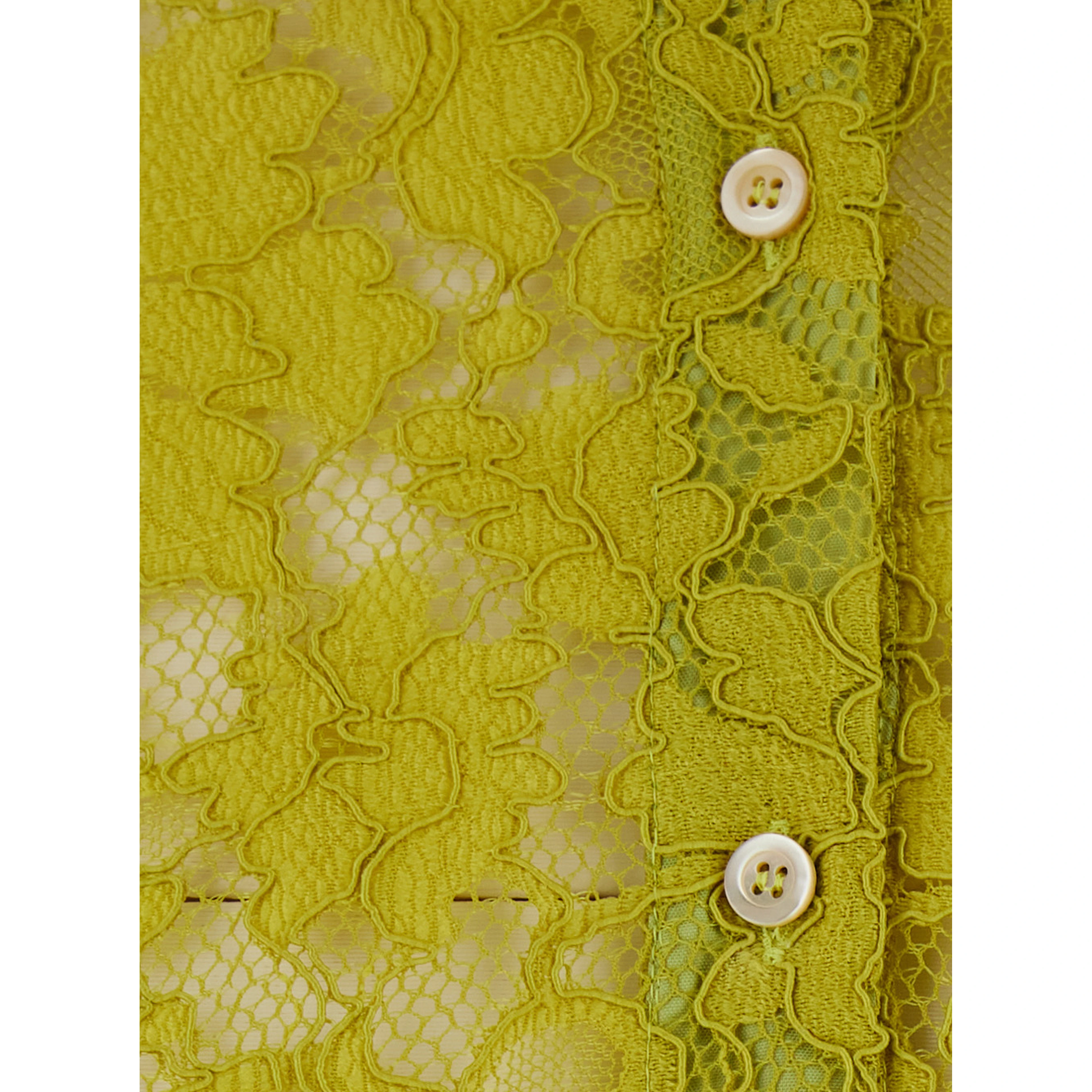 Yellow Shirt with classic collar and all-over lace embroidery in fabric for women