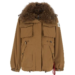 USHUAIA SHORT PARKA with collar, long sleeves and front closure. Tech Fabric, beige color, unisex