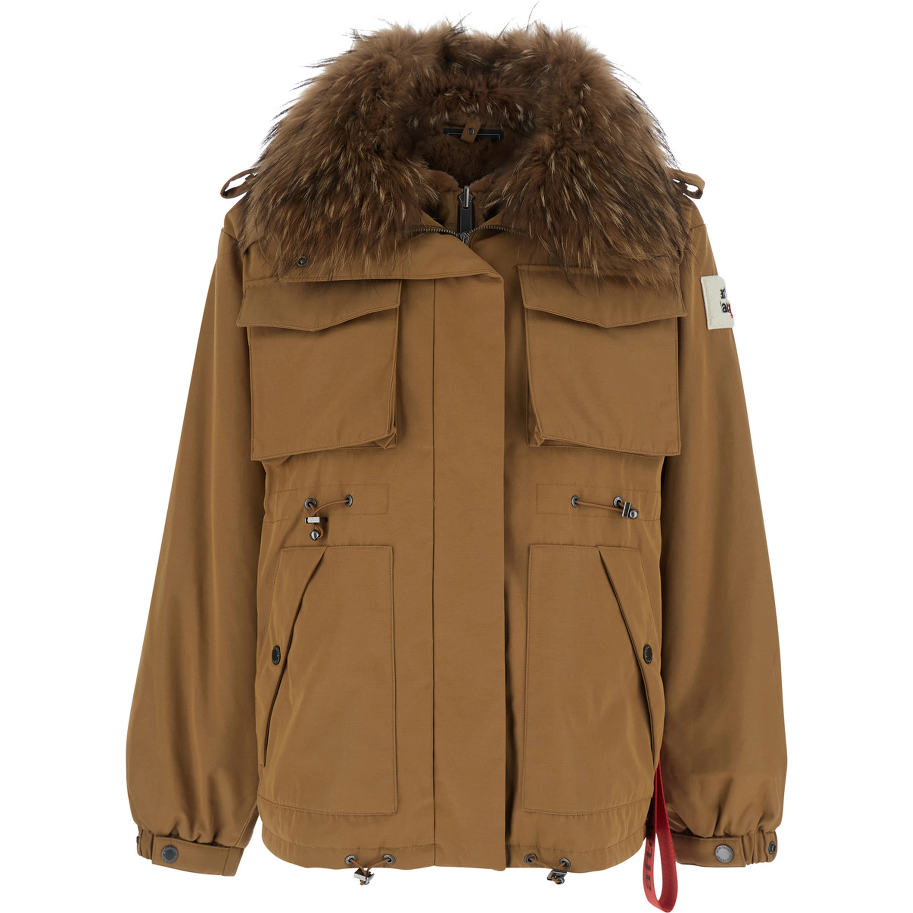 USHUAIA SHORT PARKA with collar, long sleeves and front closure. Tech Fabric, beige color, unisex