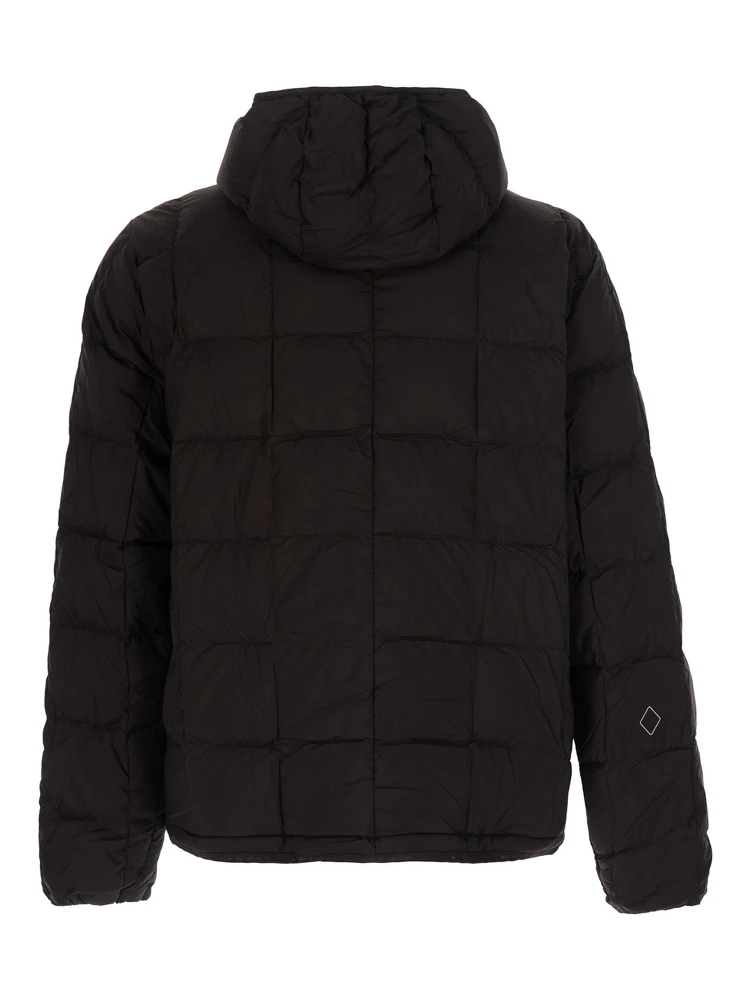 Brown Hooded down jacket with logo lettering on the front in tech fabric for men alternative