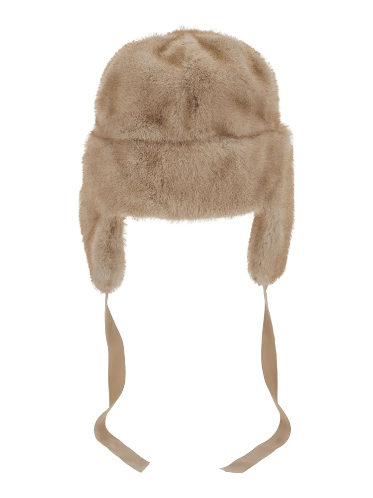 Beige Beanie with Adjustable Drawstring in Fur for Women alternative