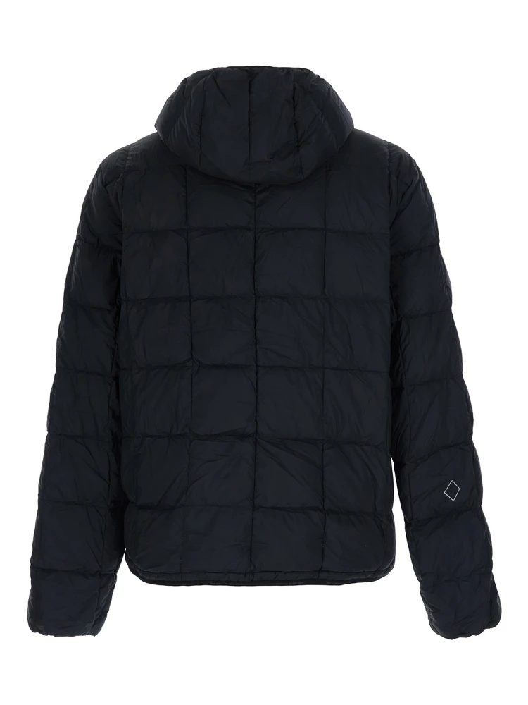 Black down jacket with hood and logo lettering on the front in Tech Fabric for men alternative