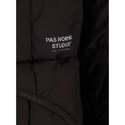 Brown Hooded down jacket with logo lettering on the front in tech fabric for men