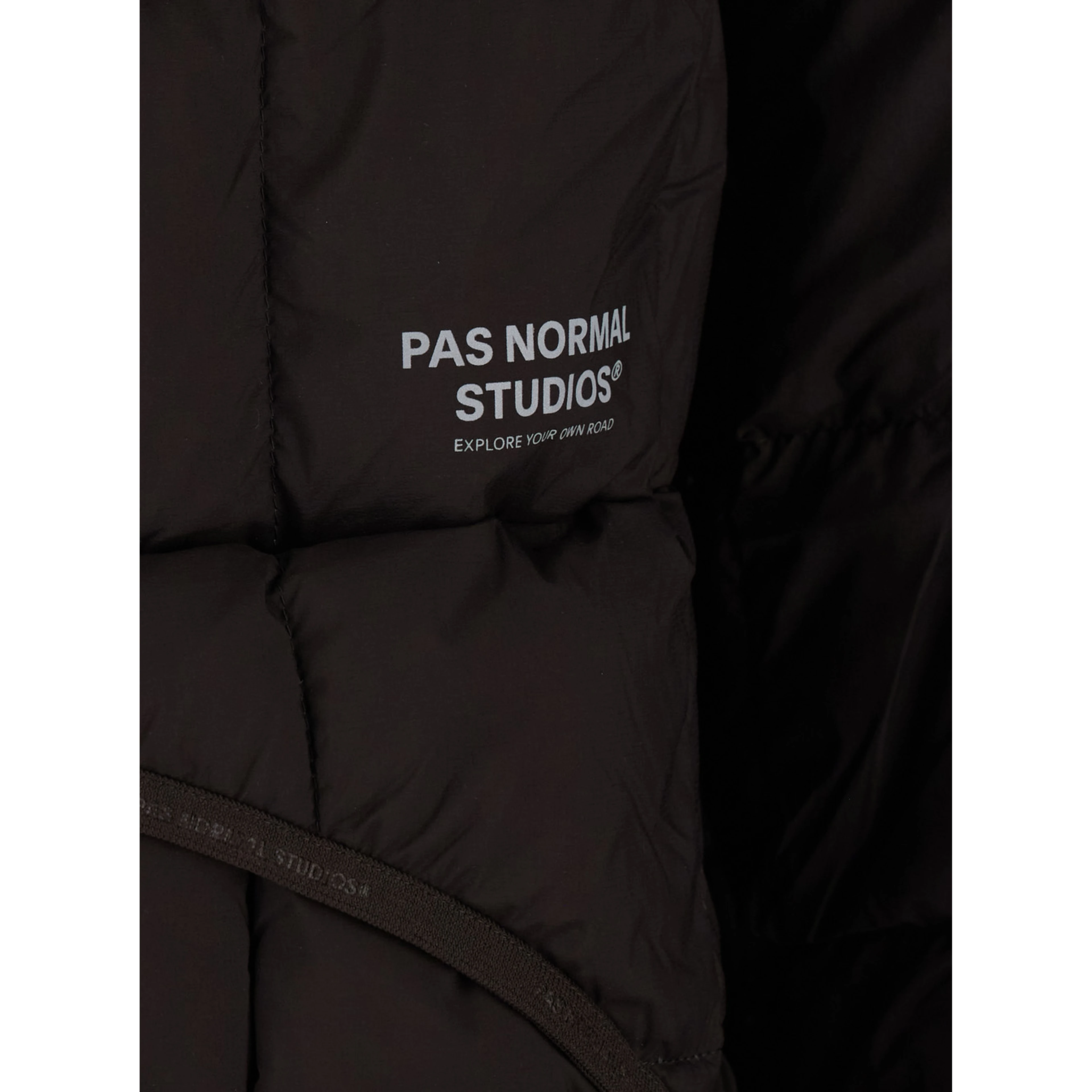 Brown Hooded down jacket with logo lettering on the front in tech fabric for men