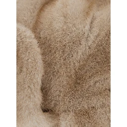 Beige Beanie with Adjustable Drawstring in Fur for Women