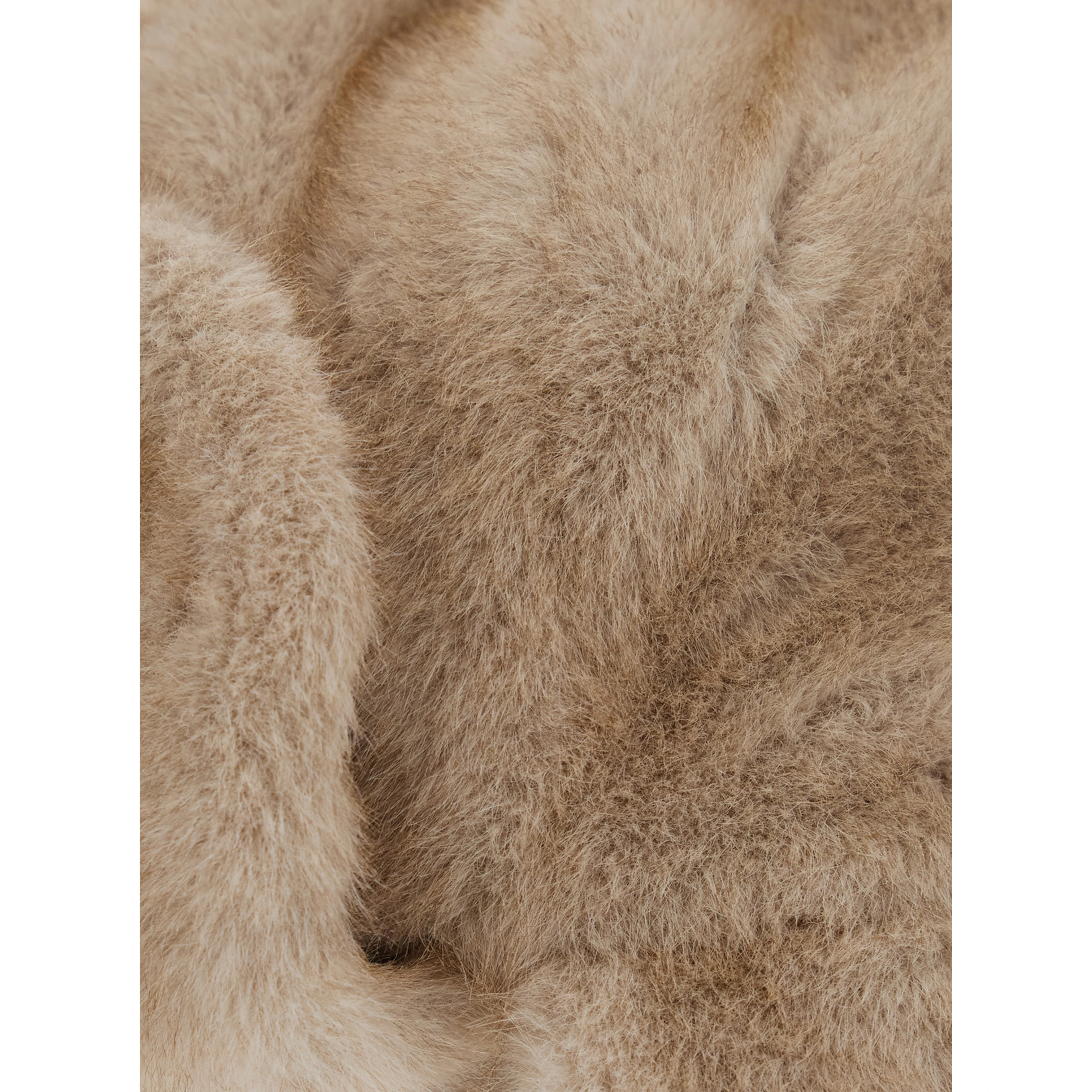 Beige Beanie with Adjustable Drawstring in Fur for Women