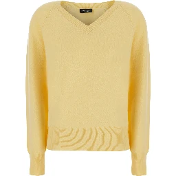 V NECK 12GG Sweater with V-neck and 100% Cashmere in Yellow for women
