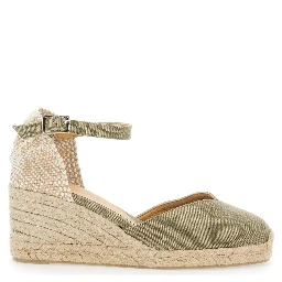 Chiarita Green Wedges with Almond Toe and Ankle Strap Closure in Fabric Woman