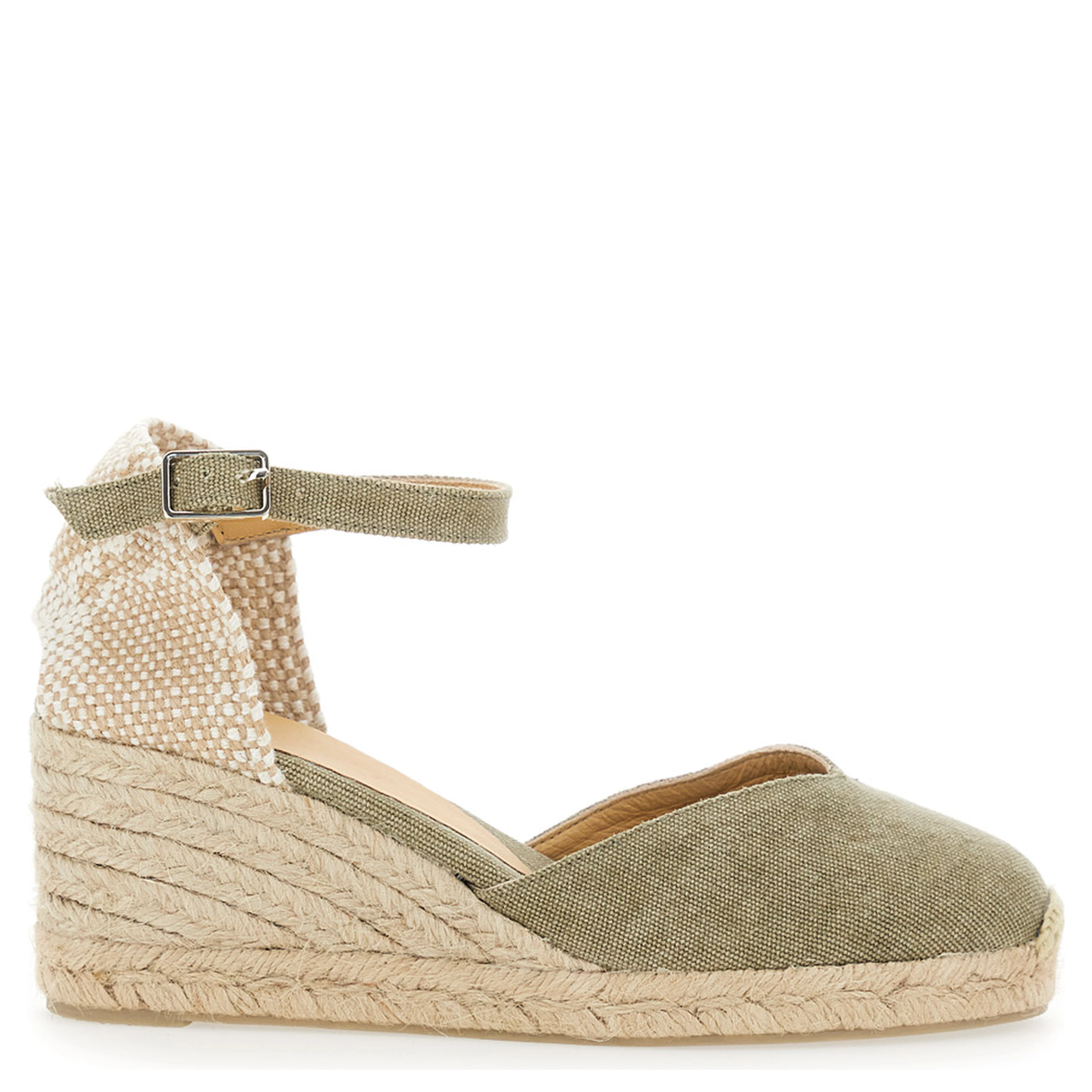 Chiarita Green Wedges with Almond Toe and Ankle Strap Closure in Fabric Woman