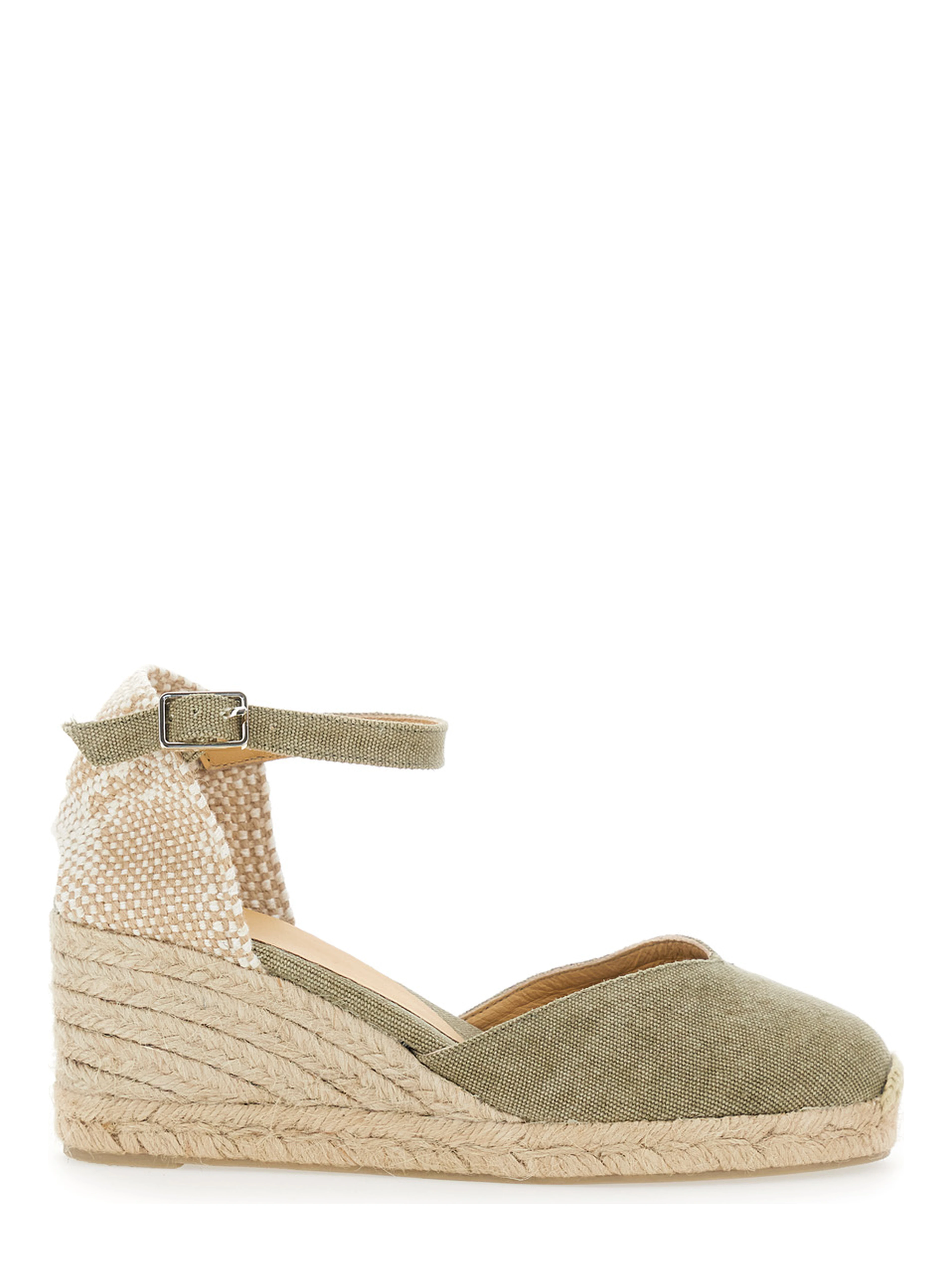 Chiarita Green Wedges with Almond Toe and Ankle Strap Closure in Fabric Woman