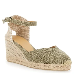 Chiarita Green Wedges with Almond Toe and Ankle Strap Closure in Fabric Woman