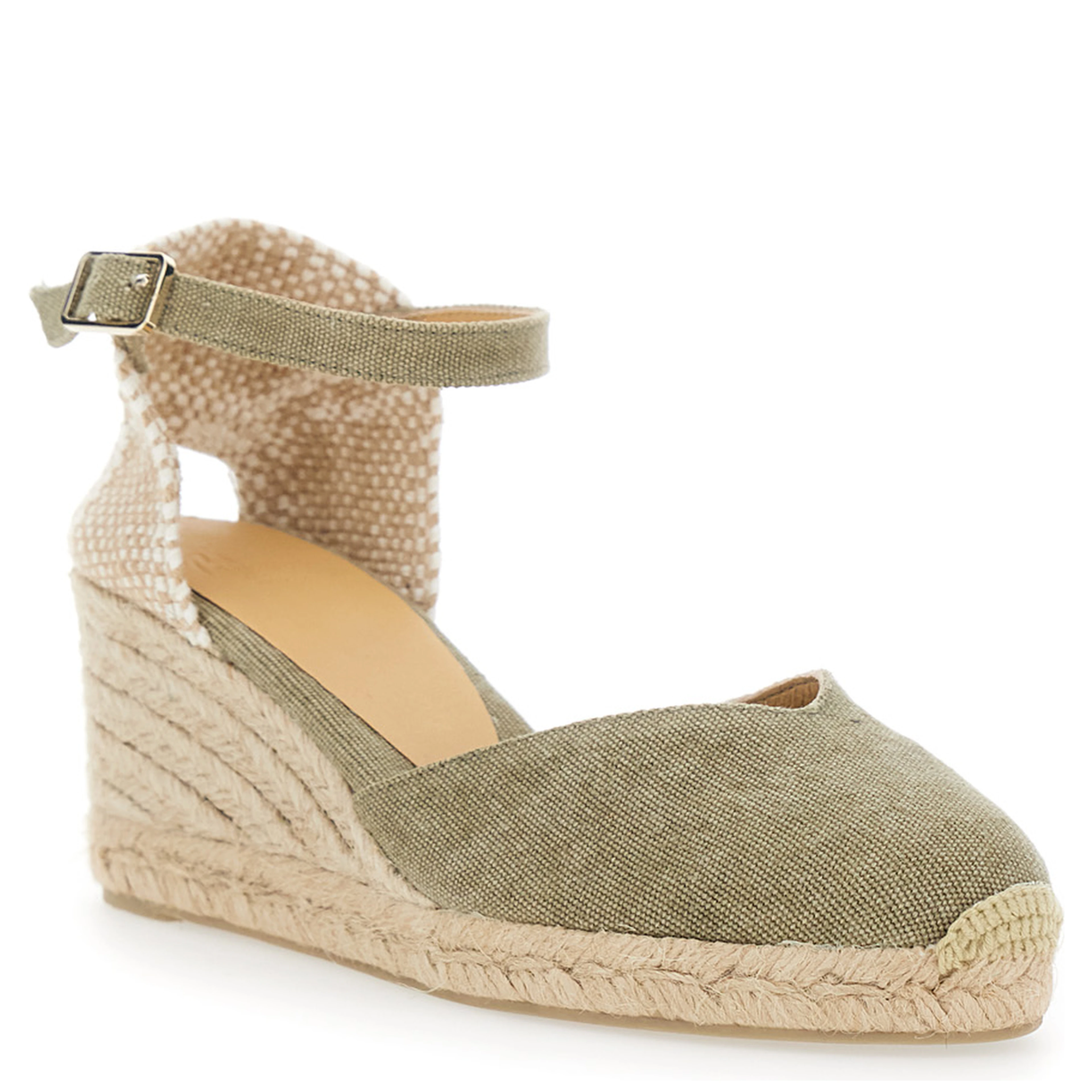 Chiarita Green Wedges with Almond Toe and Ankle Strap Closure in Fabric Woman
