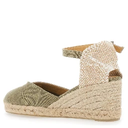 Chiarita Green Wedges with Almond Toe and Ankle Strap Closure in Fabric Woman