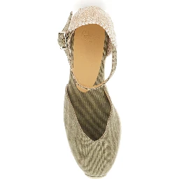 Chiarita Green Wedges with Almond Toe and Ankle Strap Closure in Fabric Woman