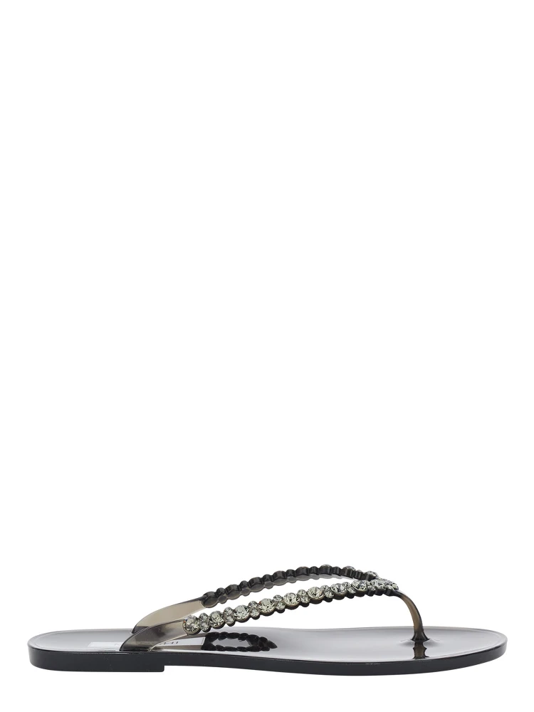 BERTA Black Sandals with Flip-Flop Design and Bead Details in PVC Women