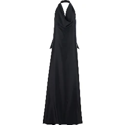Black long Dress with Halterneck and open back in fabric woman