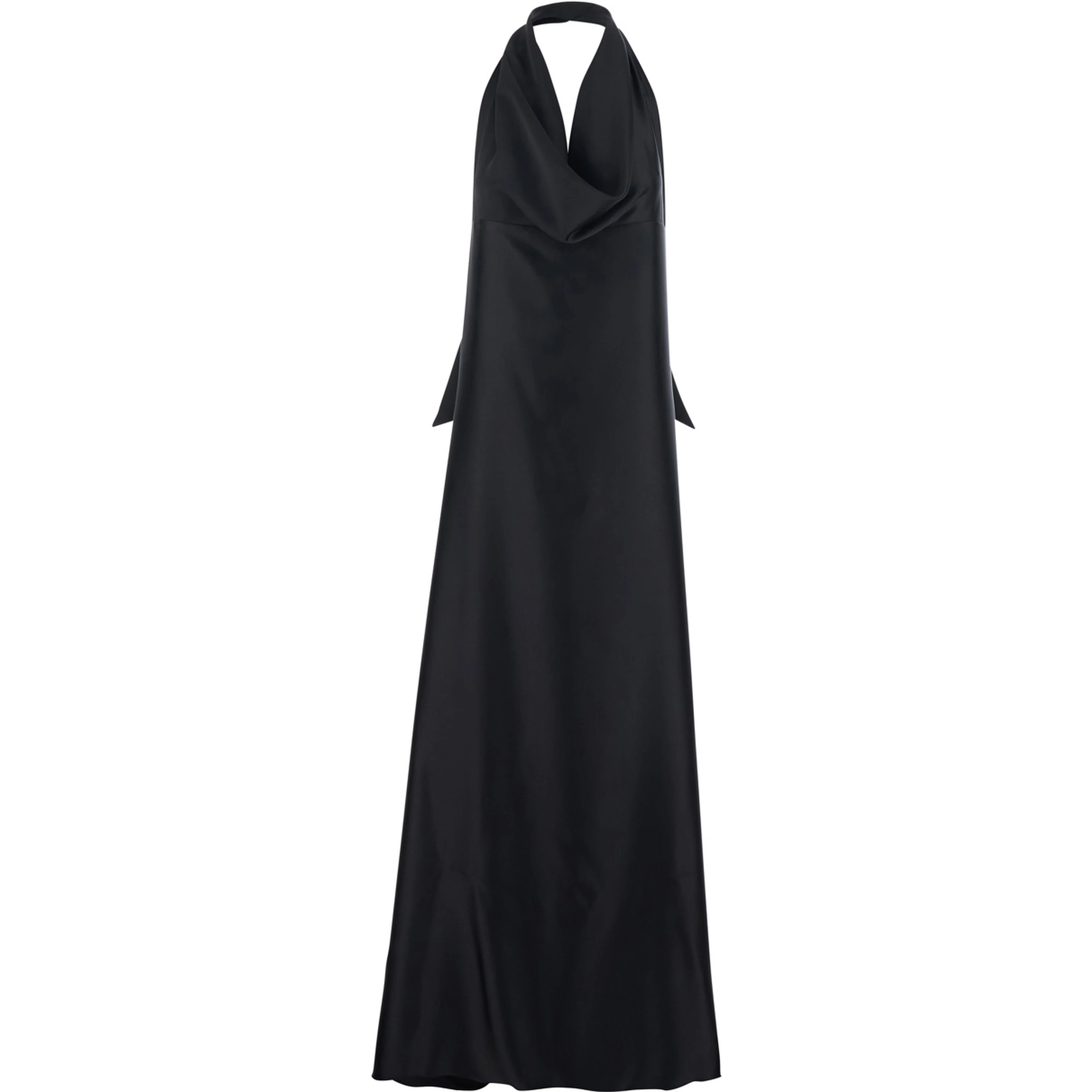 Black long Dress with Halterneck and open back in fabric woman