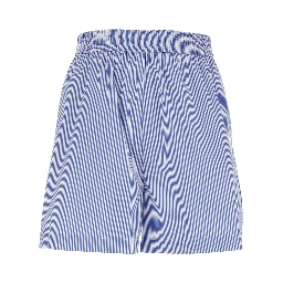 Light Blue Shorts with Striped Motif and Elasticized Waist in Fabric Woman