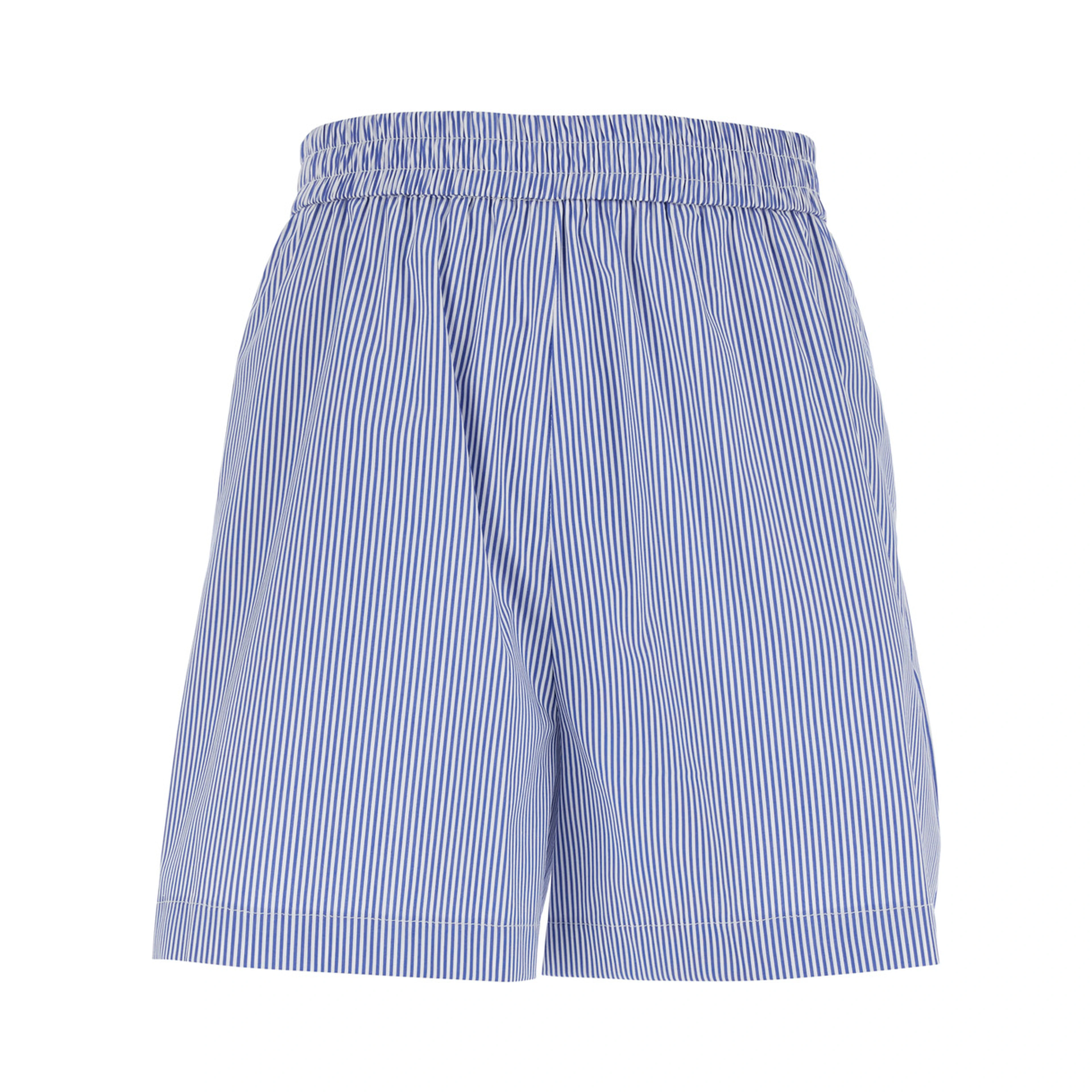 Light Blue Shorts with Striped Motif and Elasticized Waist in Fabric Woman