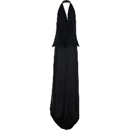 Black long Dress with Halterneck and open back in fabric woman