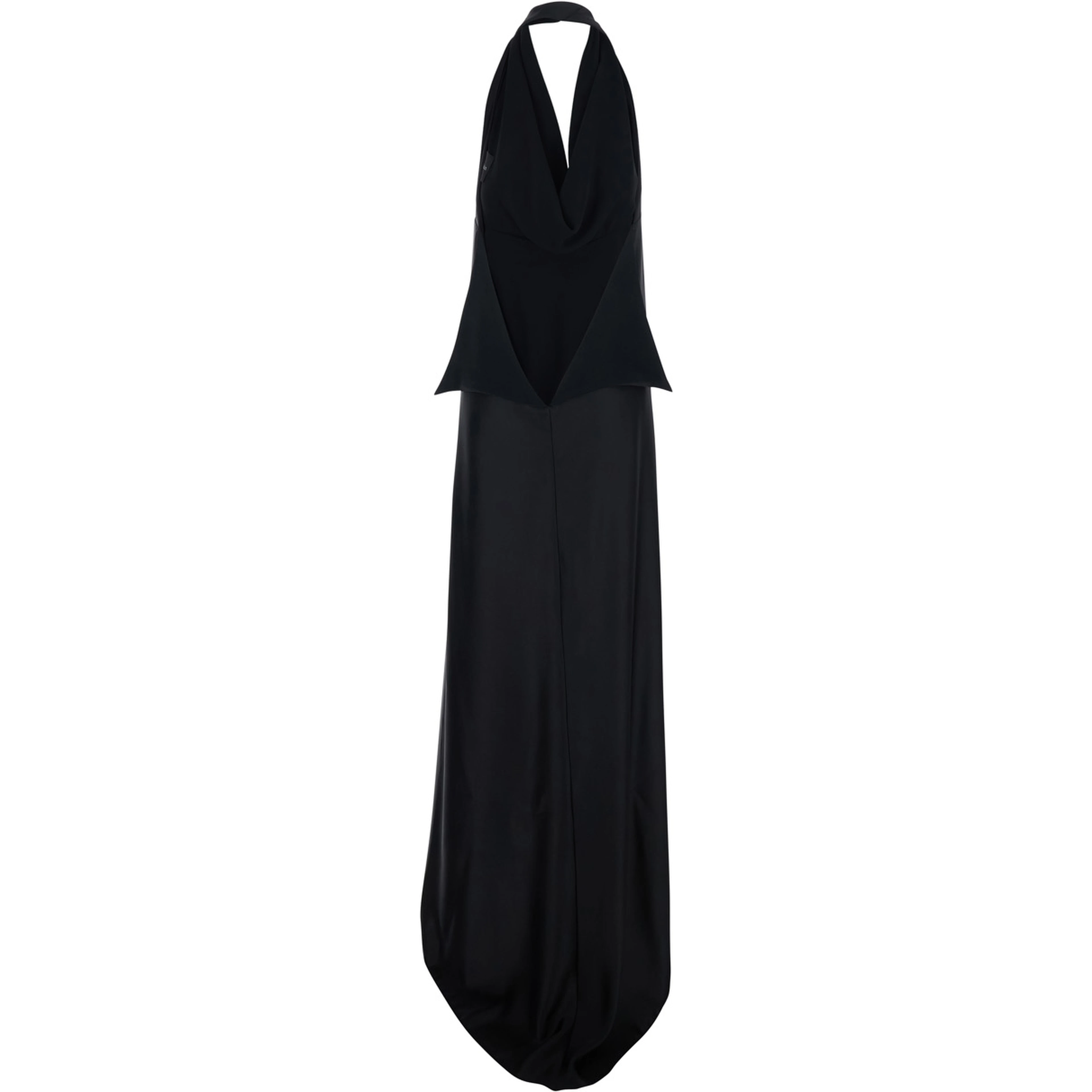 Black long Dress with Halterneck and open back in fabric woman