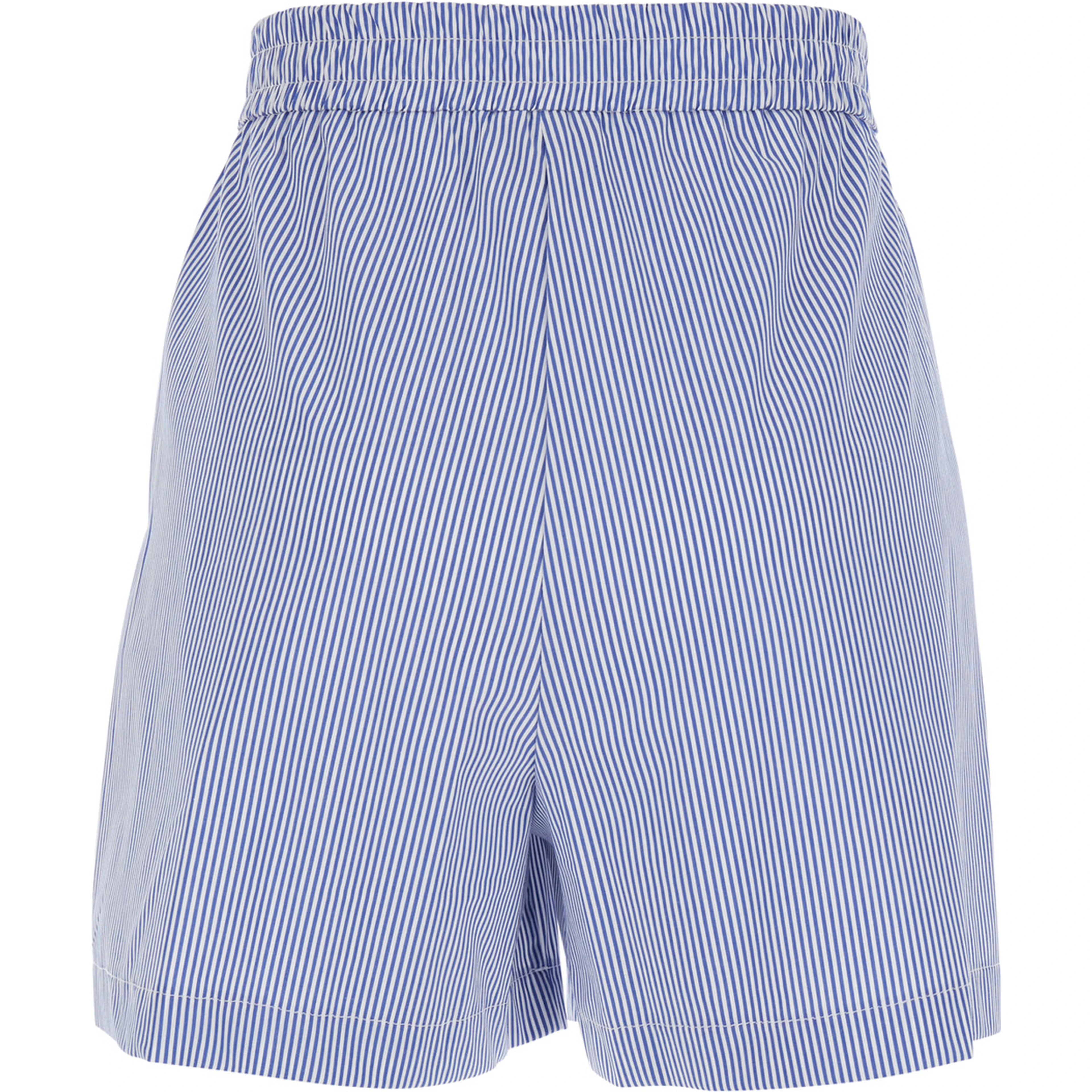 Light Blue Shorts with Striped Motif and Elasticized Waist in Fabric Woman