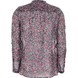 Maria Purple Blouse with Serafino Neckline with Buttons and Floral Print in Cotton for Women