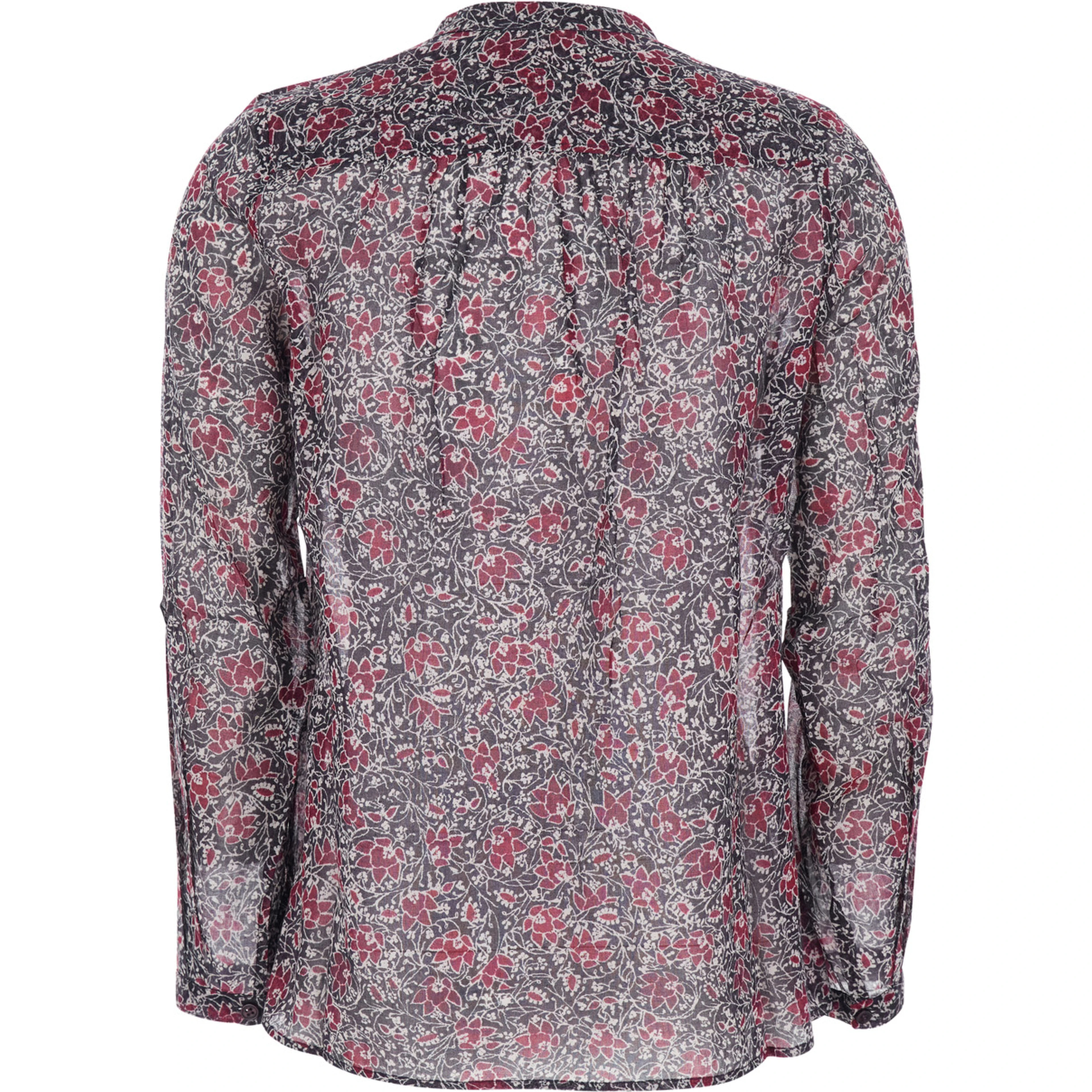Maria Purple Blouse with Serafino Neckline with Buttons and Floral Print in Cotton for Women