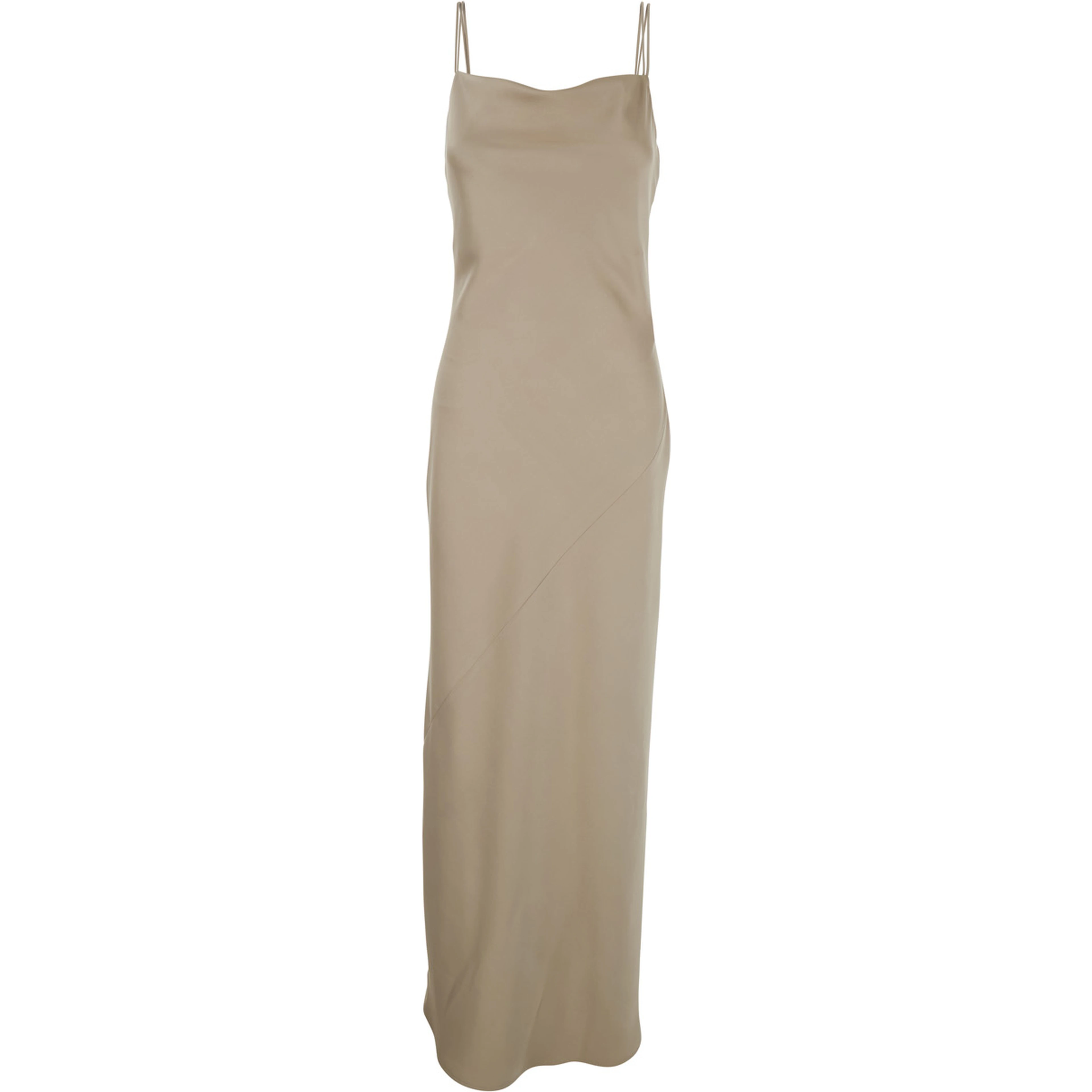 Beige Dress long with thin straps and pendants on the back in tech fabric women